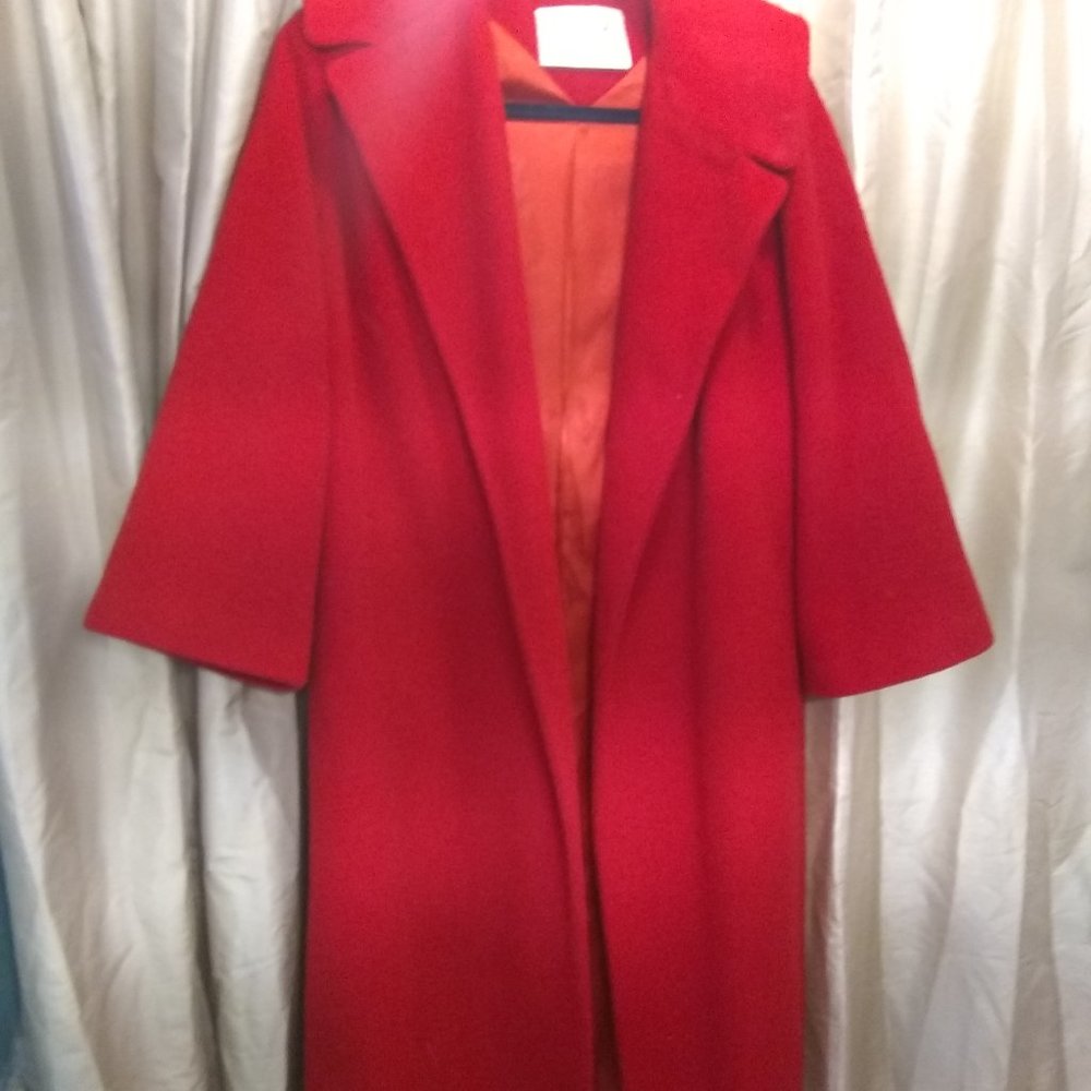 Vintage Long Wrap Red Wool Coat Size 6